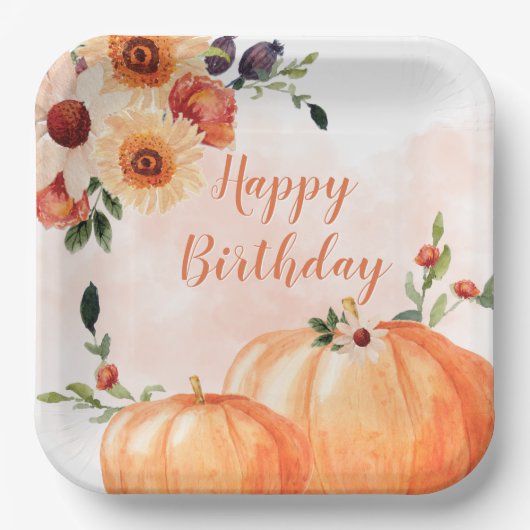 Fall Pumpkin Floral Geburtstag Pappteller (Vorderseite)