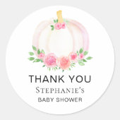 Fall Pumpkin Floral Girl's Baby Shower Danke Runder Aufkleber (Vorderseite)