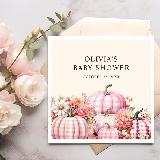 Fall Pumpkin Floral Pink Kariert Baby Dusche Serviette