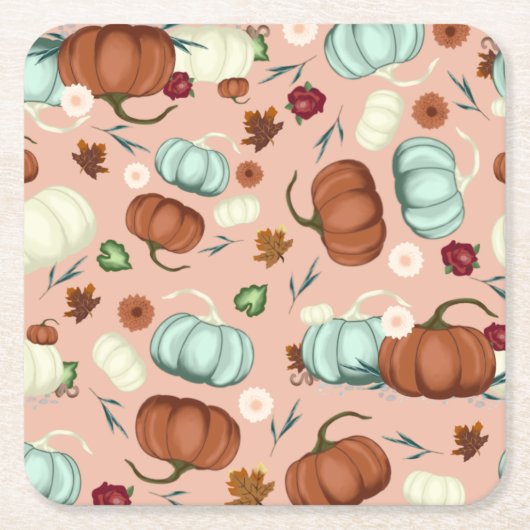 Fall Pumpkin Floral Rechteckiger Pappuntersetzer (Vorderseite)