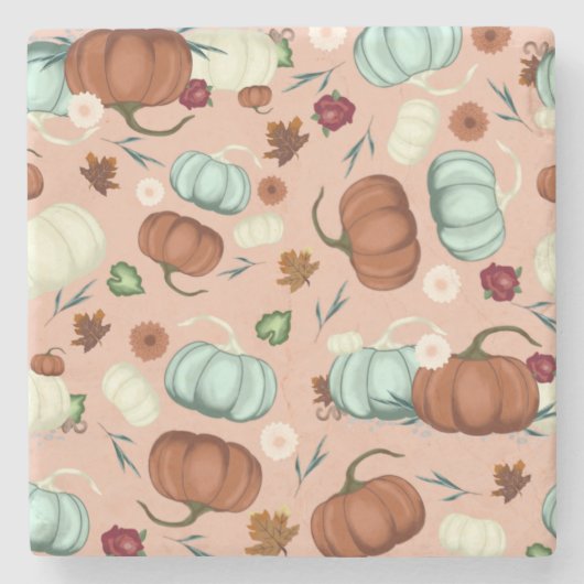 Fall Pumpkin Floral Steinuntersetzer (Vorderseite)