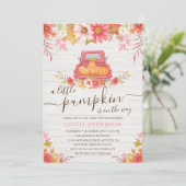 Fall Pumpkin Floral Truck Girl Baby Dusche Einladung (Stehend Vorderseite)