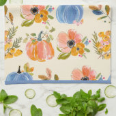 Fall Pumpkin & Floral Watercolor Pattern Farmhouse Geschirrtuch (Gefaltet)