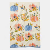 Fall Pumpkin & Floral Watercolor Pattern Farmhouse Geschirrtuch (Vertikal)