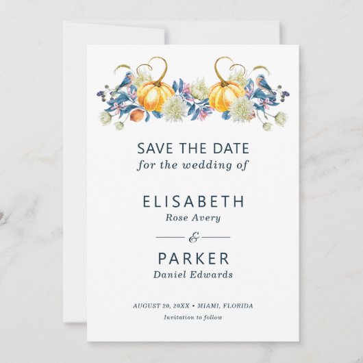 Fall Pumpkin Floral Wedding Save The Date (Vorderseite)