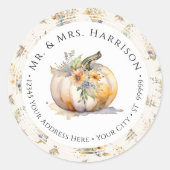 Fall Pumpkin Floral Wildblume Leaf Rücksendeadress Runder Aufkleber (Vorderseite)