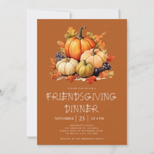 Fall Pumpkin Friendsgiving Dinner Einladung (Vorderseite)