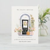 Fall Pumpkin Front Door Floral We have Moved Card Dankeskarte (Stehend Vorderseite)
