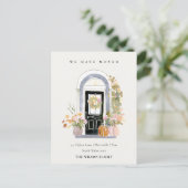 Fall Pumpkin Front Door Floral We have Moved Card Postkarte (Stehend Vorderseite)