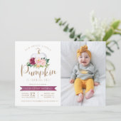 Fall Pumpkin Geburtstag Foto Einladung Custom Age (Stehend Vorderseite)