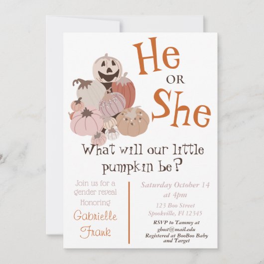 Fall Pumpkin Gender offenbaren Einladung (Vorderseite)