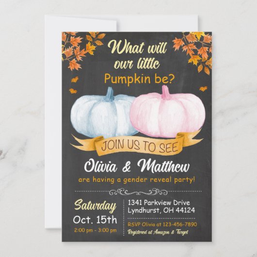 Fall Pumpkin Gender offenbaren Einladung Er oder s (Vorderseite)