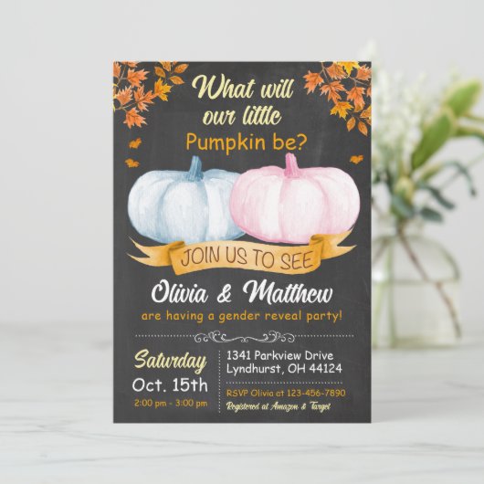 Fall Pumpkin Gender offenbaren Einladung Er oder s (Stehend Vorderseite)