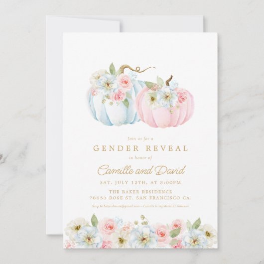 Fall Pumpkin Gender Reveal Baby Shower Einladung (Vorderseite)