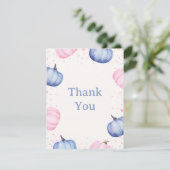 Fall Pumpkin Gender Reveal Thank You Card Dankeskarte (Stehend Vorderseite)