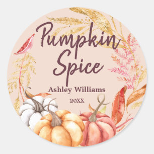 Fall Pumpkin Gewürz Gold Foliage Peach Staub Class Runder Aufkleber