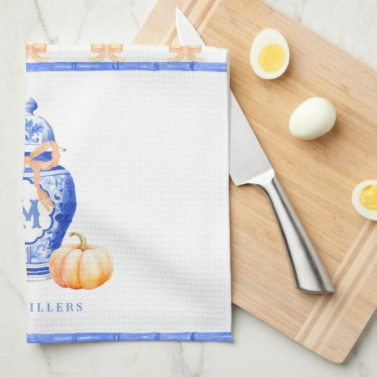 Fall Pumpkin | Ginger Jar Monogram Geschirrtuch (Viertel Falte)