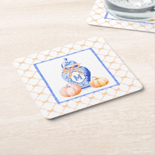 Fall Pumpkin | Ginger Jar Monogram Rechteckiger Pappuntersetzer (angewinkelt)