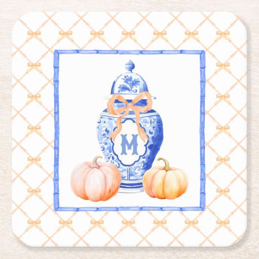 Fall Pumpkin | Ginger Jar Monogram Rechteckiger Pappuntersetzer (Vorderseite)