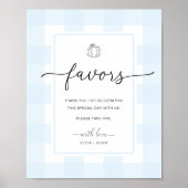 Fall Pumpkin Gingham Blue Gingham Favors Sign Poster (Vorne)