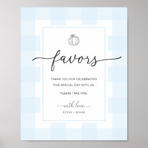 Fall Pumpkin Gingham Blue Gingham Favors Sign Poster