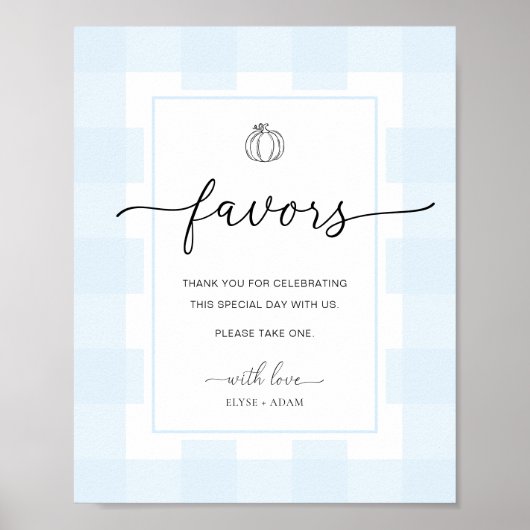Fall Pumpkin Gingham Blue Gingham Favors Sign Poster (Vorne)