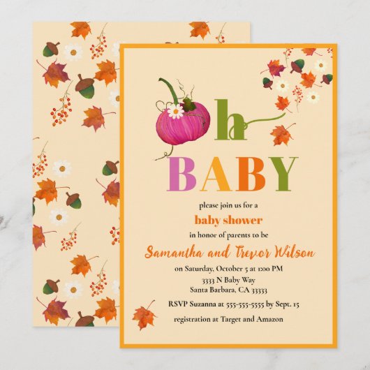 Fall Pumpkin Girl Babydusche Einladung (Vorne/Hinten)
