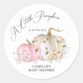 Fall Pumpkin Girl Babydusche Runder Aufkleber (Vorderseite)