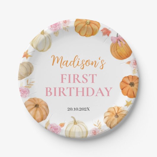 Fall Pumpkin Girl Birthday Pappteller (Vorderseite)
