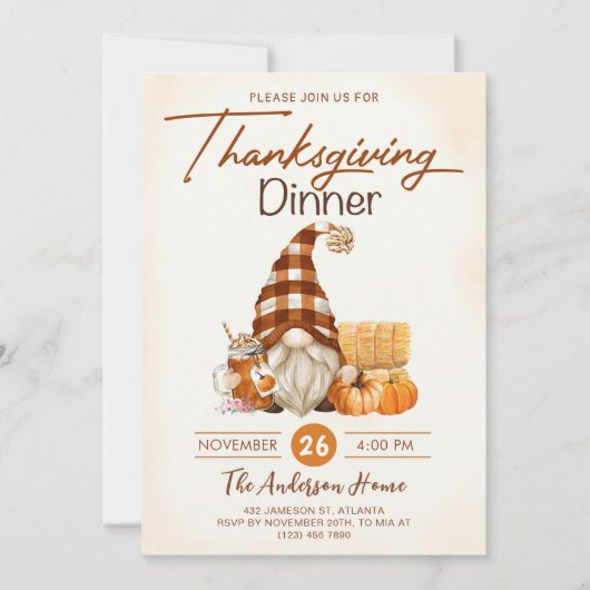 Fall Pumpkin Gnomes Erntedank Dinner Einladung (Vorderseite)