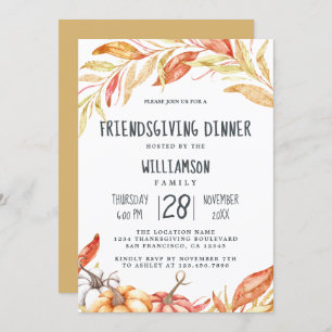 Fall Pumpkin Golden Foliage Friendsgiving Dinner Einladung