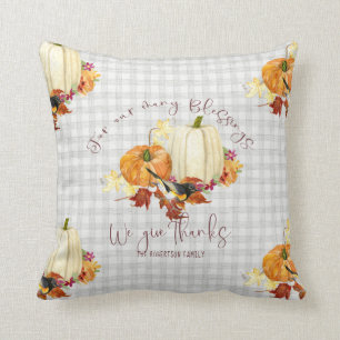 Fall Pumpkin Gray Buffalo Kariert Orange White Lea Kissen