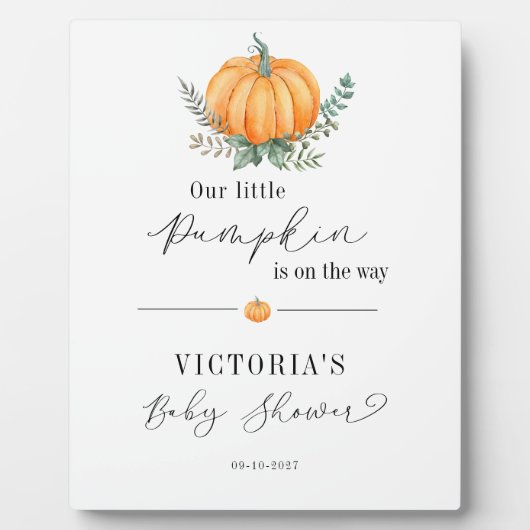 Fall Pumpkin Greenery Baby Dusche Willkommen Fotoplatte (Vorderseite)