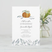 Fall Pumpkin Greenery Baby Shower Einladung (Stehend Vorderseite)