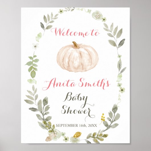 Fall Pumpkin Greenery Blumenbaby Dusche willkommen Poster (Vorne)