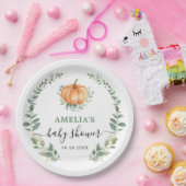 Fall Pumpkin Greenery Gold Foliage Baby Shower Pappteller (Party)