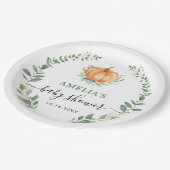 Fall Pumpkin Greenery Gold Foliage Baby Shower Pappteller (Schrägansicht)