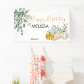Fall Pumpkin Greenery Happy Birthday Banner (Insitu)