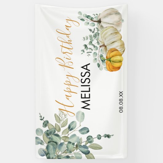 Fall Pumpkin Greenery Happy Birthday Banner (Vertikal)