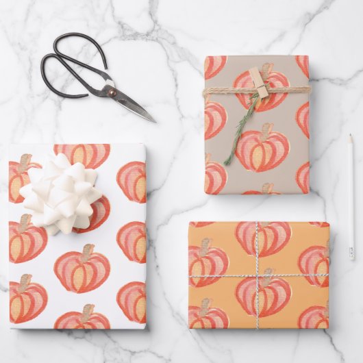 Fall Pumpkin Hand gestrichen Orange Geschenkpapier Set (Vorderseite)