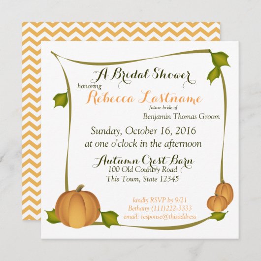 Fall Pumpkin Harvest Brautparty Einladung (Vorne/Hinten)