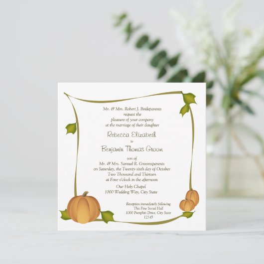 Fall Pumpkin Harvest Wedding Einladung (Stehend Vorderseite)