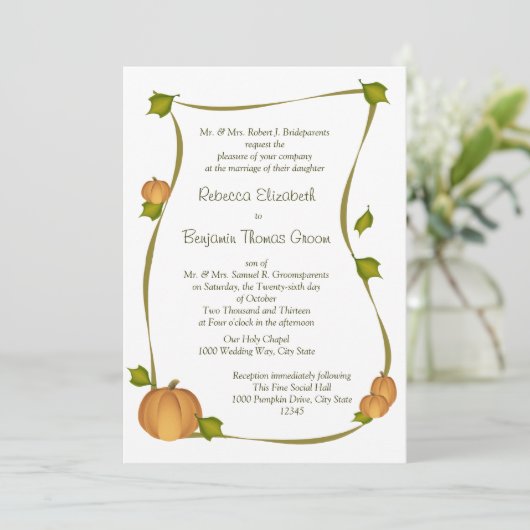 Fall Pumpkin Harvest Wedding Einladung (Stehend Vorderseite)