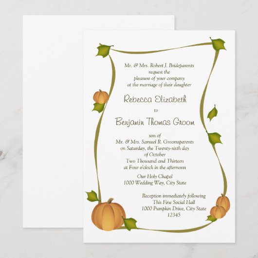 Fall Pumpkin Harvest Wedding Einladung (Vorne/Hinten)
