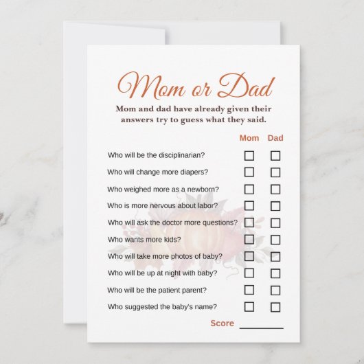 Fall Pumpkin Herbst BabyShower Raten Sie, wer Game Einladung (Vorderseite)