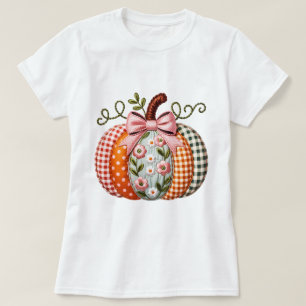 Fall Pumpkin Imitate Stickerei Herbst Orange Pink T-Shirt
