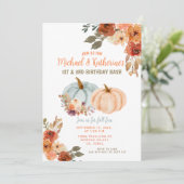 Fall Pumpkin Joint Birthday Siblings Party Einladung (Stehend Vorderseite)