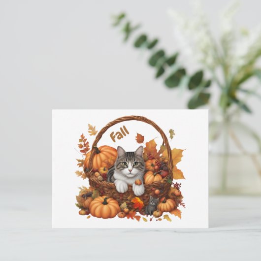 Fall Pumpkin-Körbe mit Niedlichen Katzen Postkarte (Stehend Vorderseite)