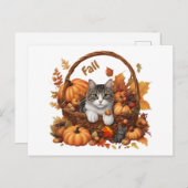 Fall Pumpkin-Körbe mit Niedlichen Katzen Postkarte (Vorne/Hinten)