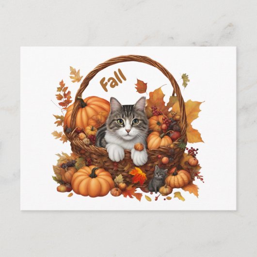 Fall Pumpkin-Körbe mit Niedlichen Katzen Postkarte (Vorderseite)